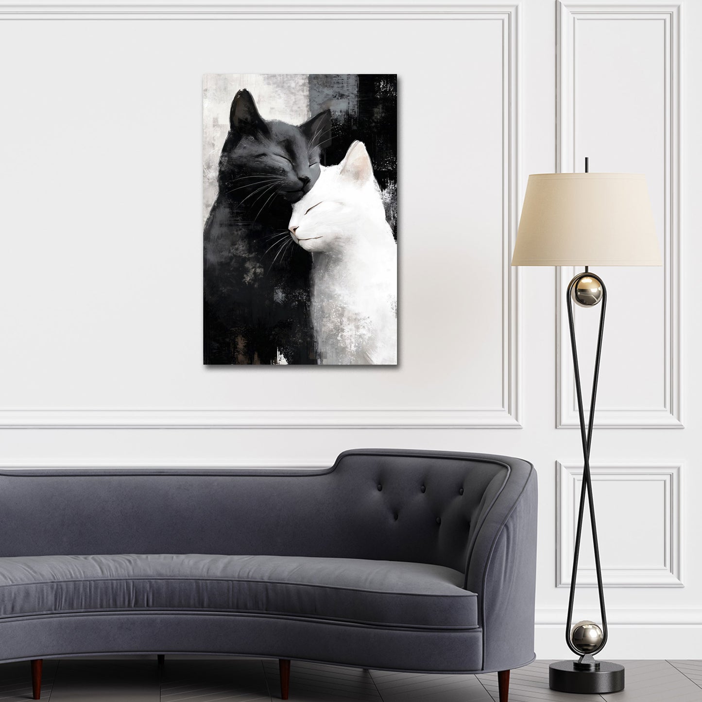 Liebevolle Katzen schwarz weiß in Harmonie Wandbild