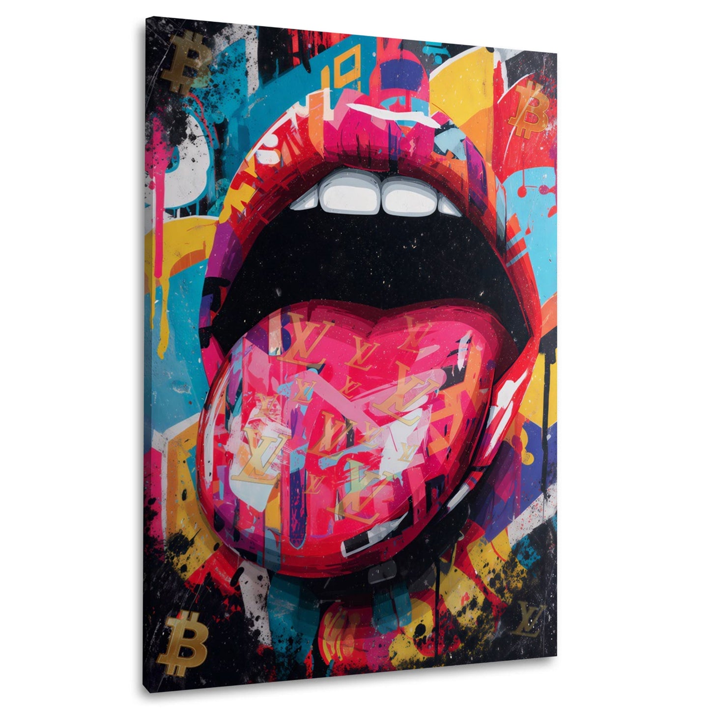 Lippen mit herausgestreckter Zunge in Pop Art Wandbild
