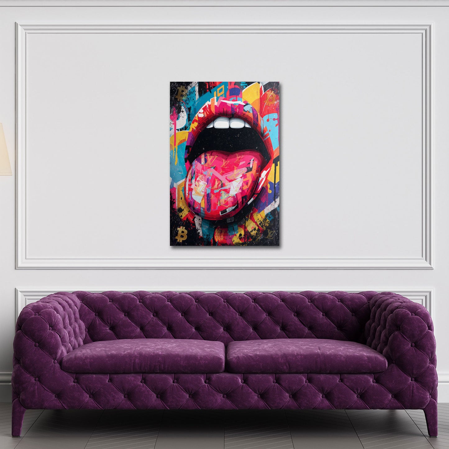 Lippen mit herausgestreckter Zunge in Pop Art Wandbild