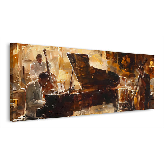 Live Musik Szene Ölmalerei mit Piano und Bass Wandbild