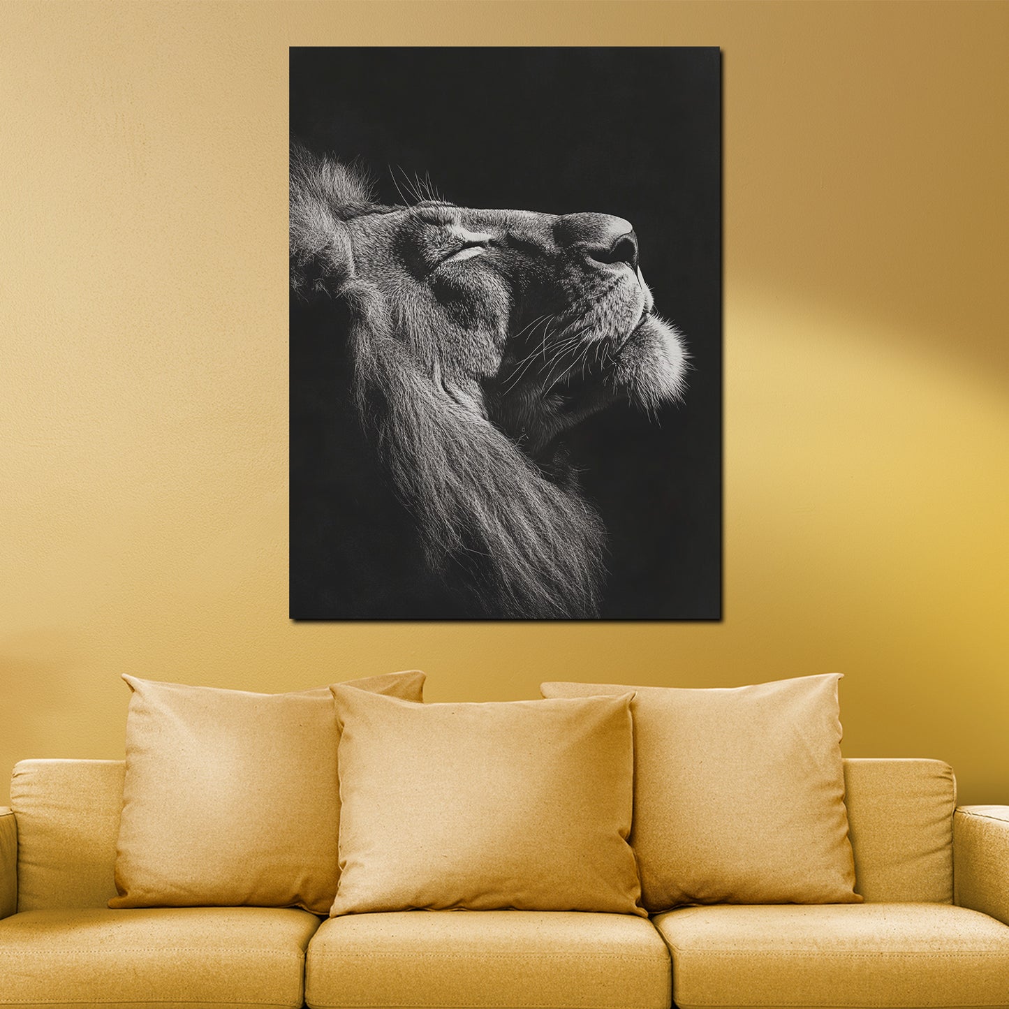 Löwe Schwarz Weiß Porträt Stärke Wandbild