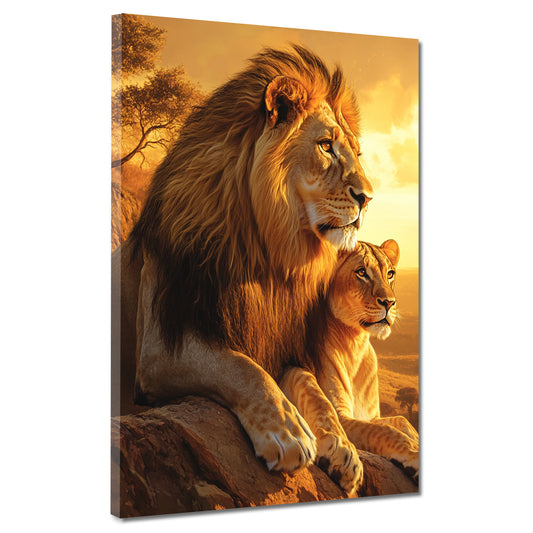 Löwe und Löwin majestätische Raubkatzen Afrika Wandbild