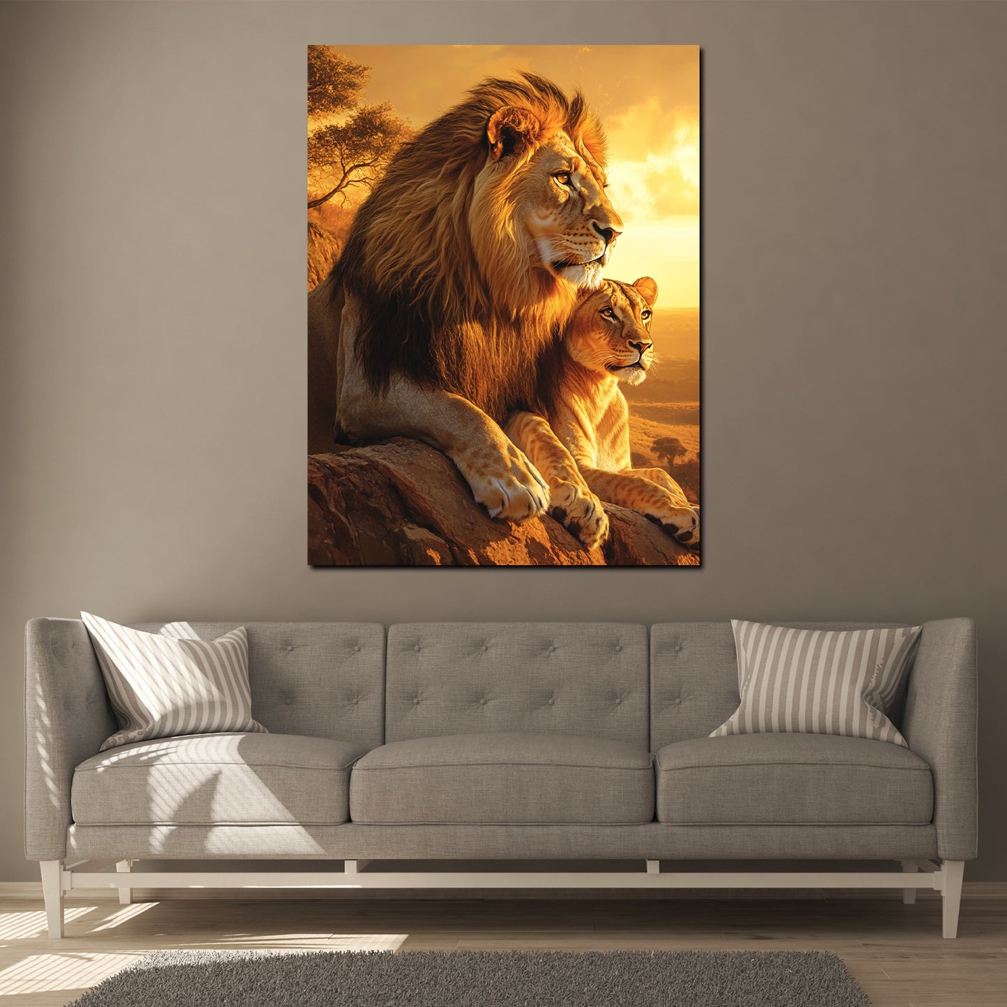 Löwe und Löwin majestätische Raubkatzen Afrika Wandbild