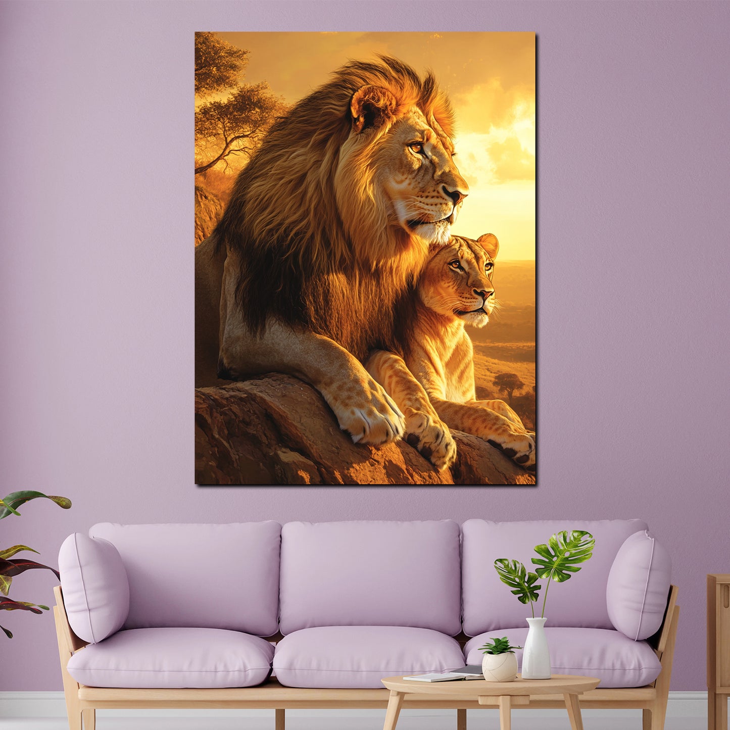 Löwe und Löwin majestätische Raubkatzen Afrika Wandbild