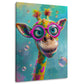 Lustige Giraffe mit pinker Brille und Seifenblasen als buntes Wandbild