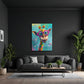 Fröhliche Comic-Giraffe als Wandbild über dem Sofa
