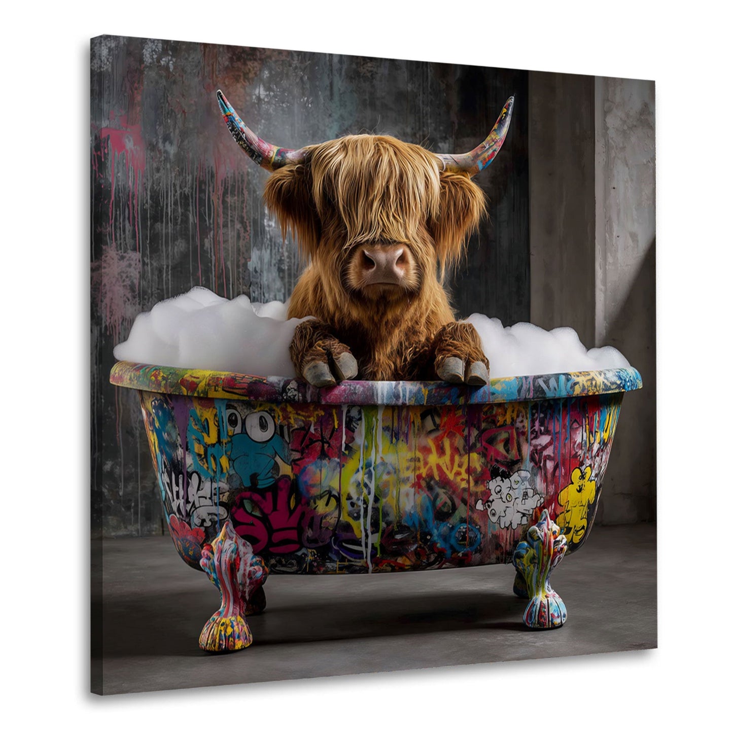 Lustiges Rind in Street Art Badewanne Wandbild