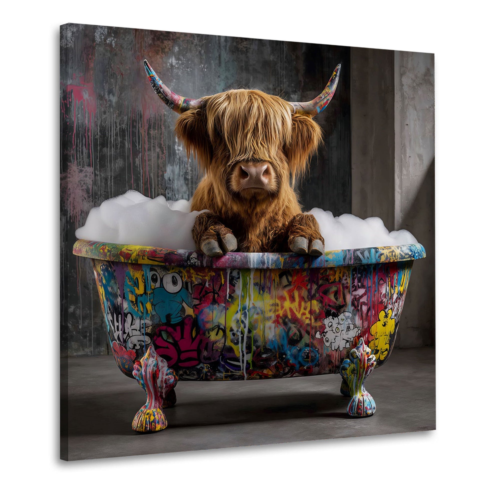 Lustiges Rind in Street Art Badewanne Wandbild