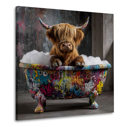 Lustiges Rind in Street Art Badewanne Wandbild