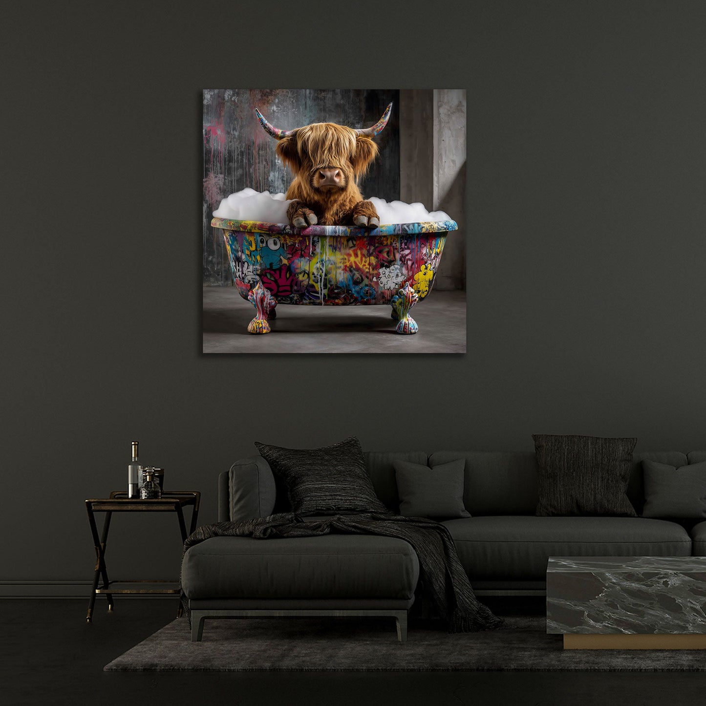 Lustiges Rind in Street Art Badewanne Wandbild