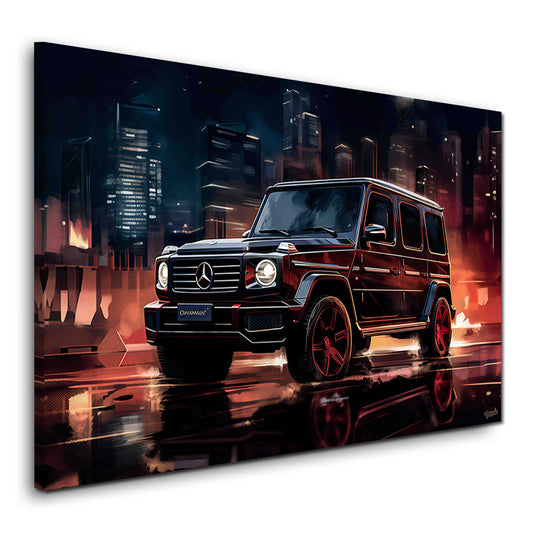 Luxus SUV in der City bei Nacht moderne Illustration Wandbild