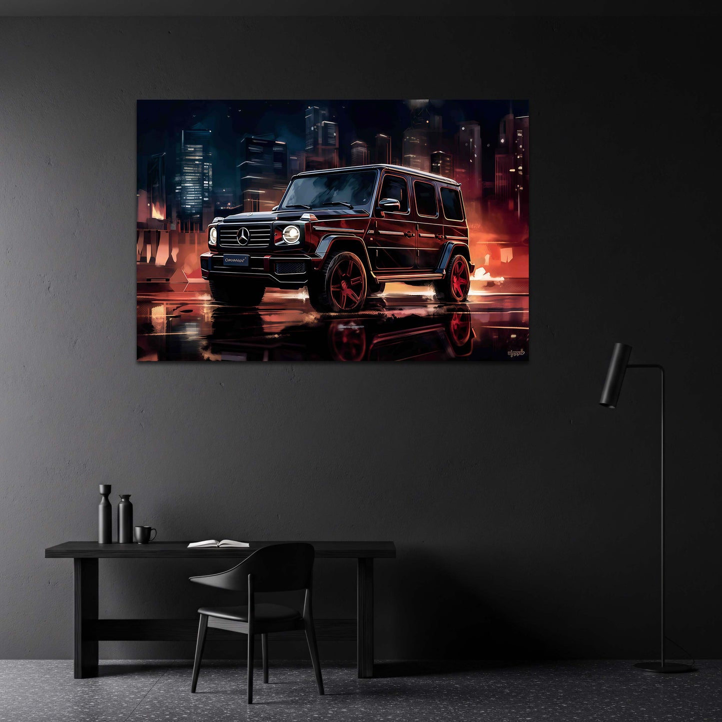 Luxus SUV in der City bei Nacht moderne Illustration Wandbild