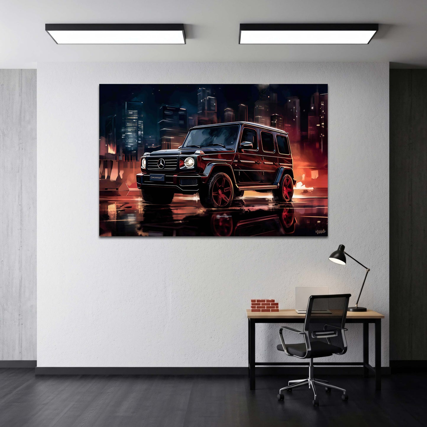 Luxus SUV in der City bei Nacht moderne Illustration Wandbild