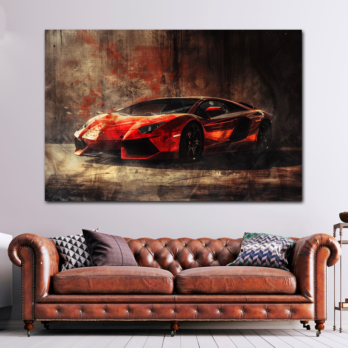 Luxusauto auf rauer Betonfläche dramatisch Wandbild