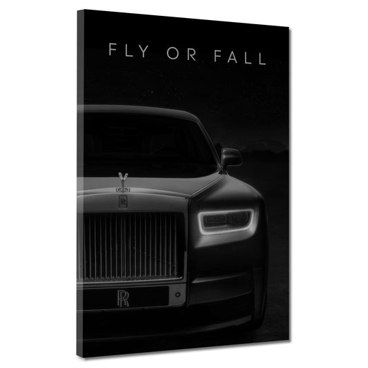 Motivation Luxusauto Fly or Fall Zitat schwarz weiß Wandbild