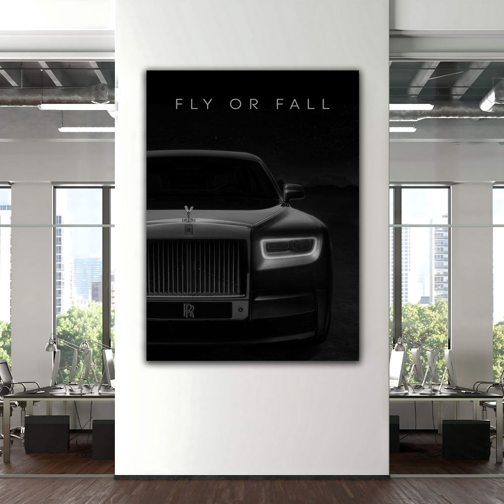 Motivation Luxusauto Fly or Fall Zitat schwarz weiß Wandbild