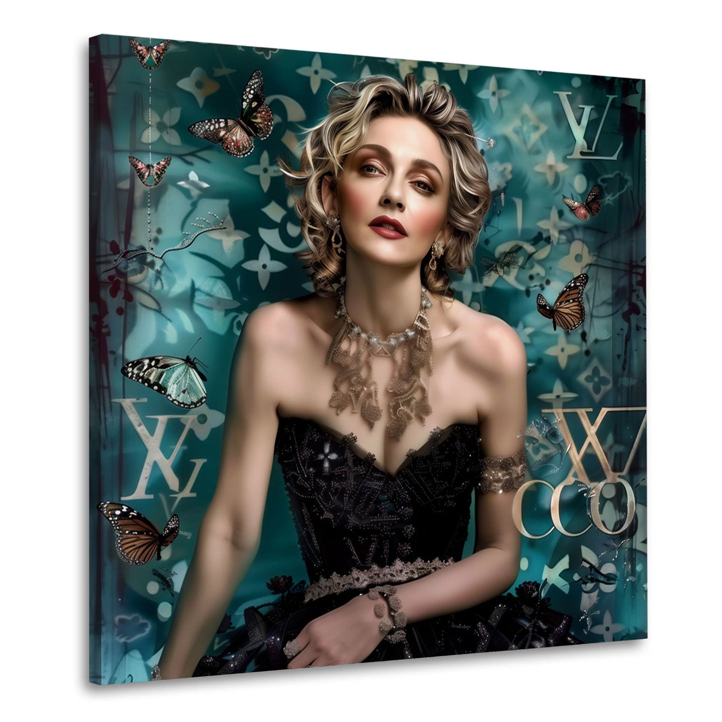 Madonna Fashion Porträt elegant mit Schmetterlingen Wandbild