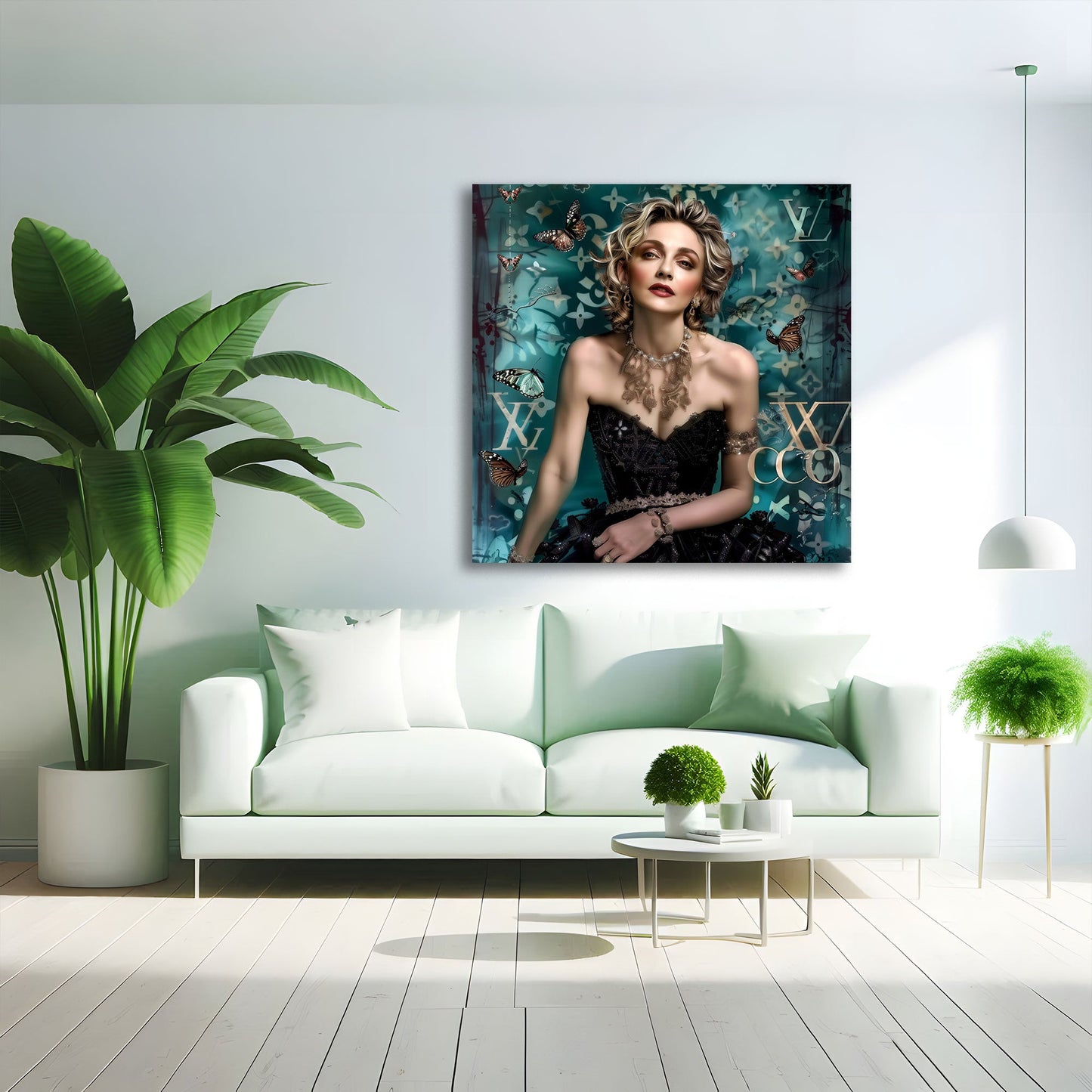 Madonna Fashion Porträt elegant mit Schmetterlingen Wandbild