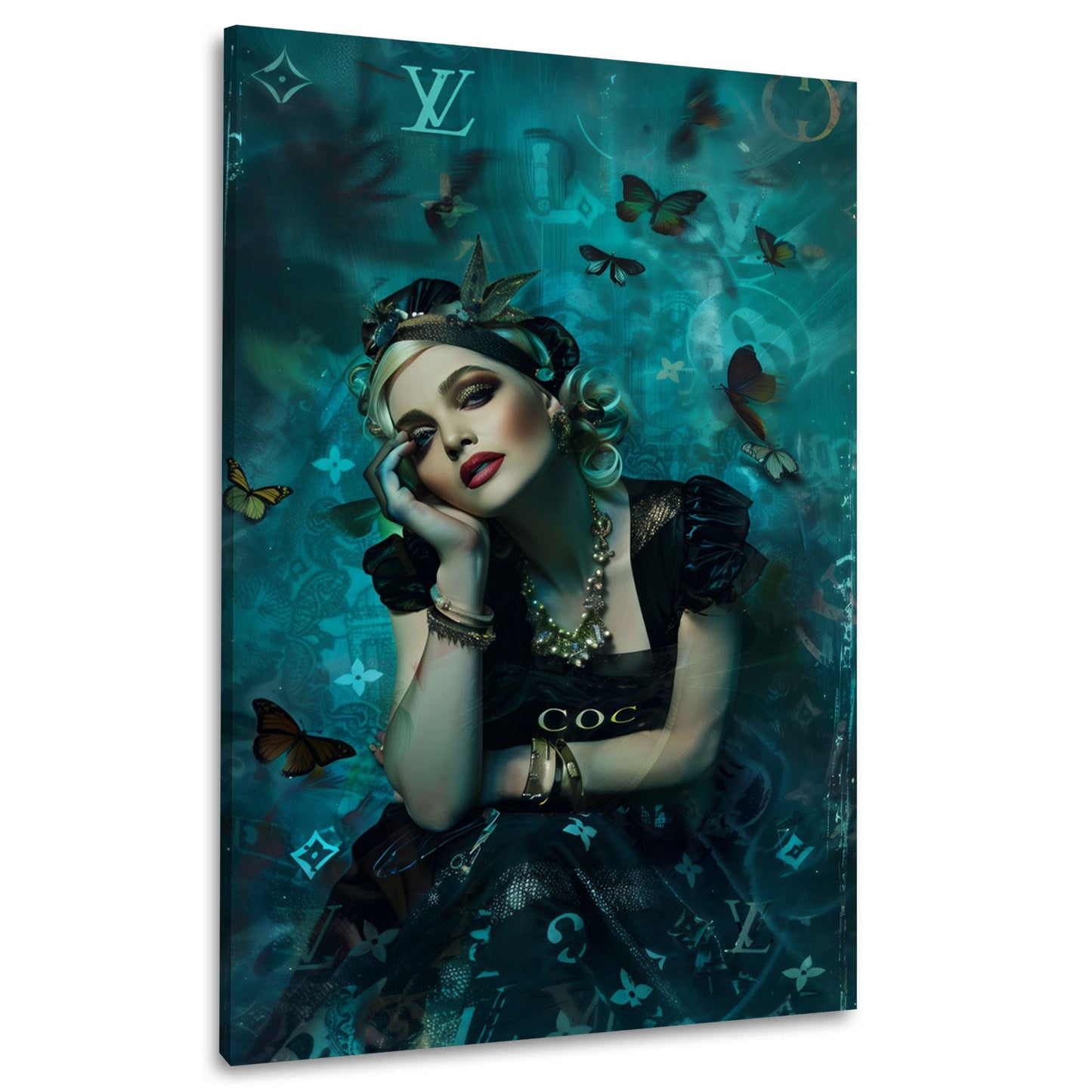 Madonna Fashion Porträt mit Schmetterlingen Wandbild