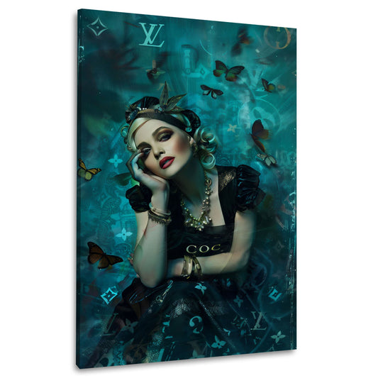 Madonna Fashion Porträt mit Schmetterlingen Wandbild