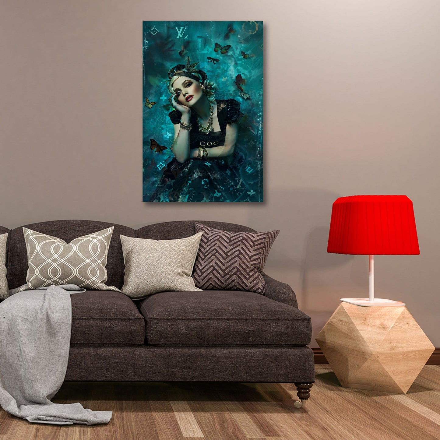 Madonna Fashion Porträt mit Schmetterlingen Wandbild