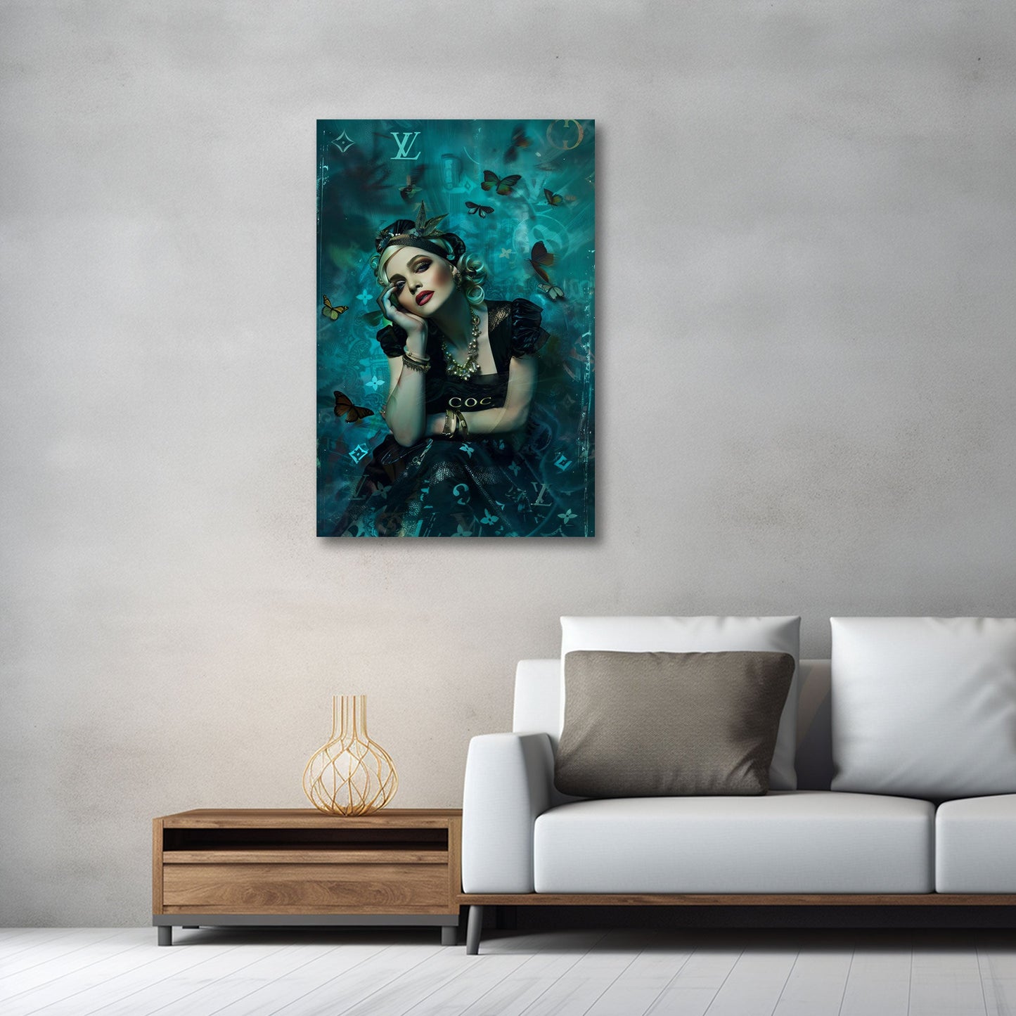 Madonna Fashion Porträt mit Schmetterlingen Wandbild