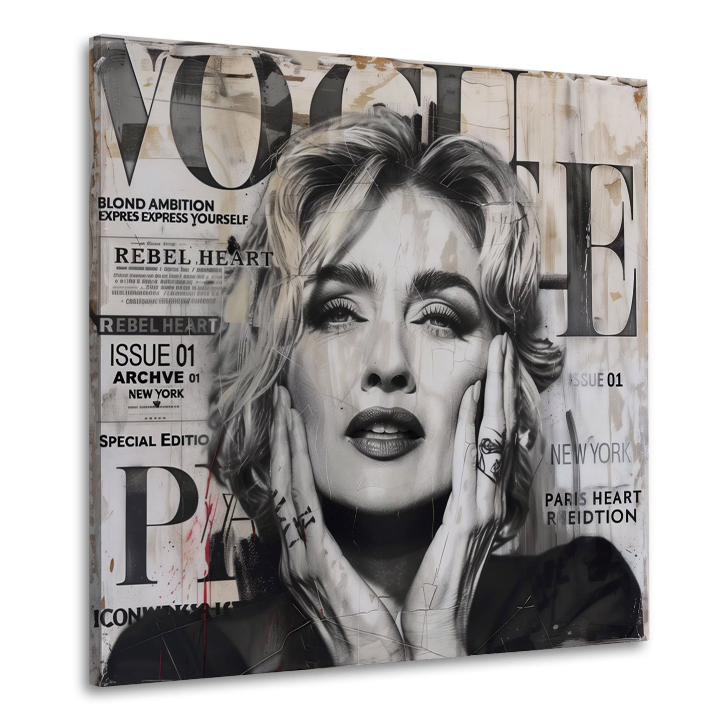 Madonna Porträt schwarz weiß mit starkem Ausdruck Wandbild