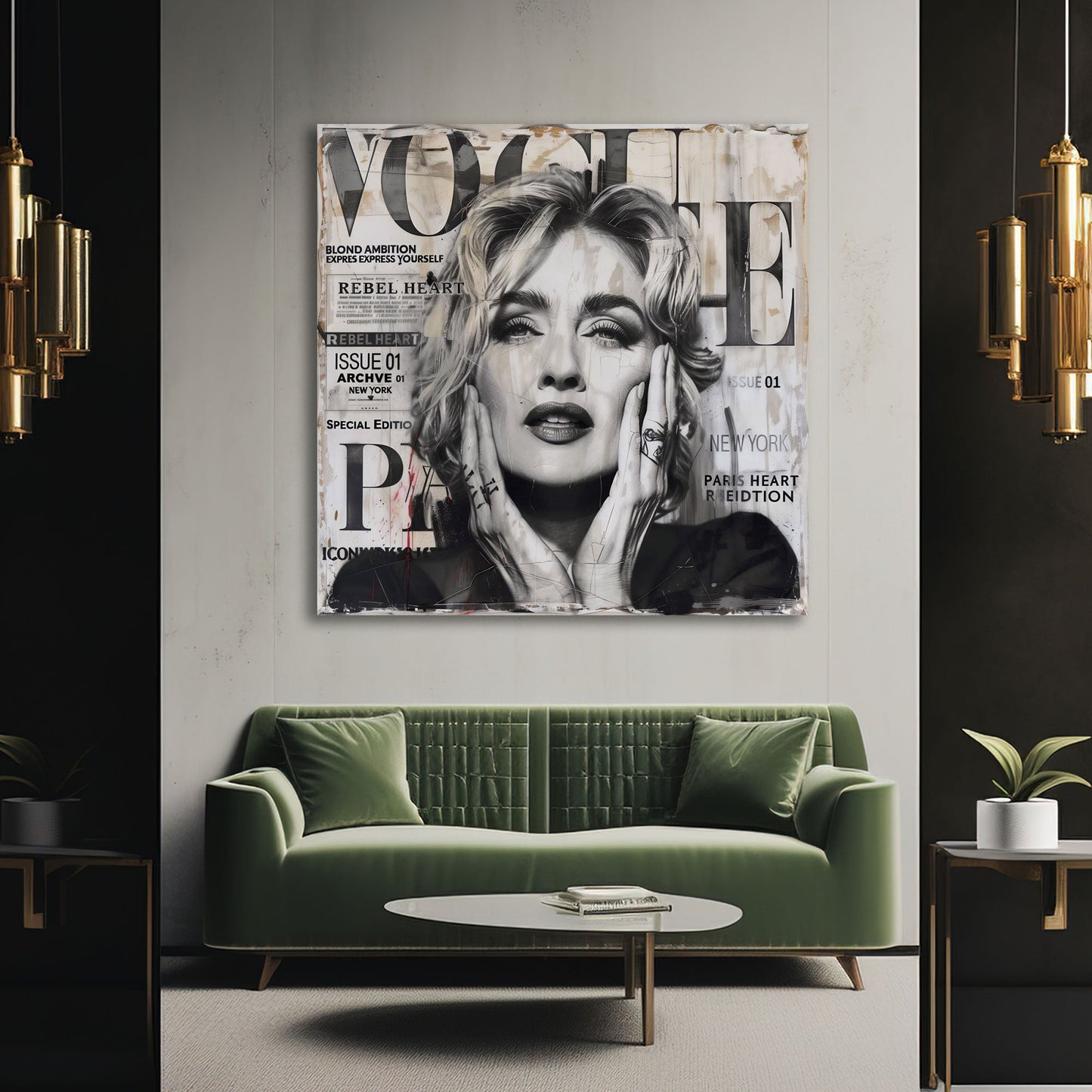 Madonna Porträt schwarz weiß mit starkem Ausdruck Wandbild