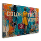 Mädchen mit Koffer Peace Zeichen Color The World Street Art Wandbild