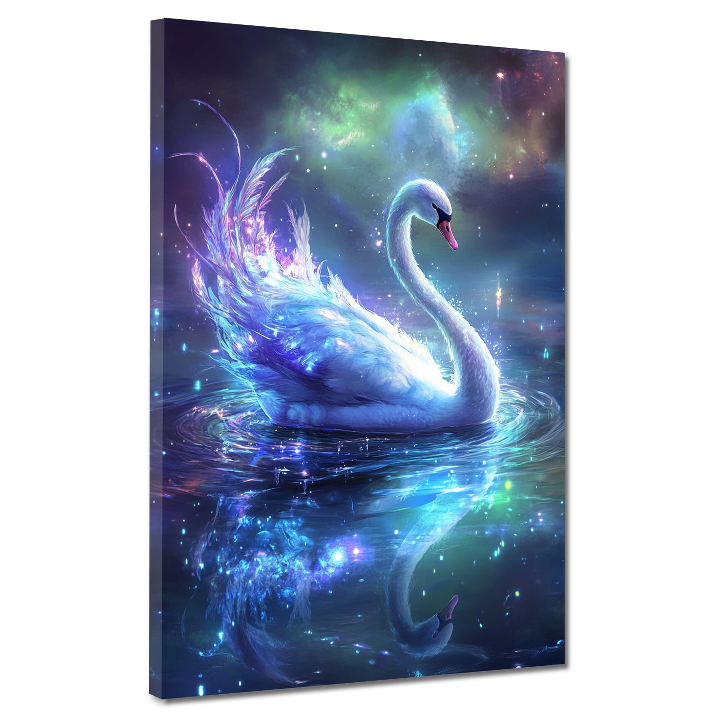 Magischer Schwan leuchtende Federn Nachtsee Wandbild