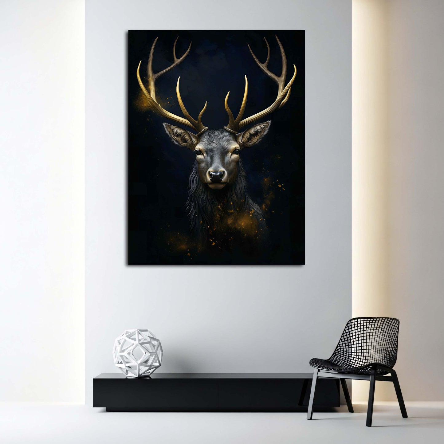 Majestätischer Hirschkopf mit leuchtendem Geweih Wandbild
