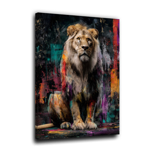 Majestätischer Löwe Farbintensiv Pop Art Ausdrucksstarkes Wandbild