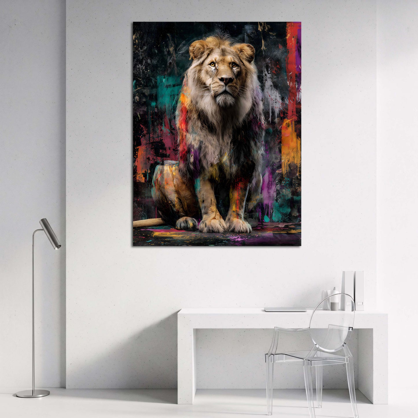 Majestätischer Löwe Farbintensiv Pop Art Ausdrucksstarkes Wandbild