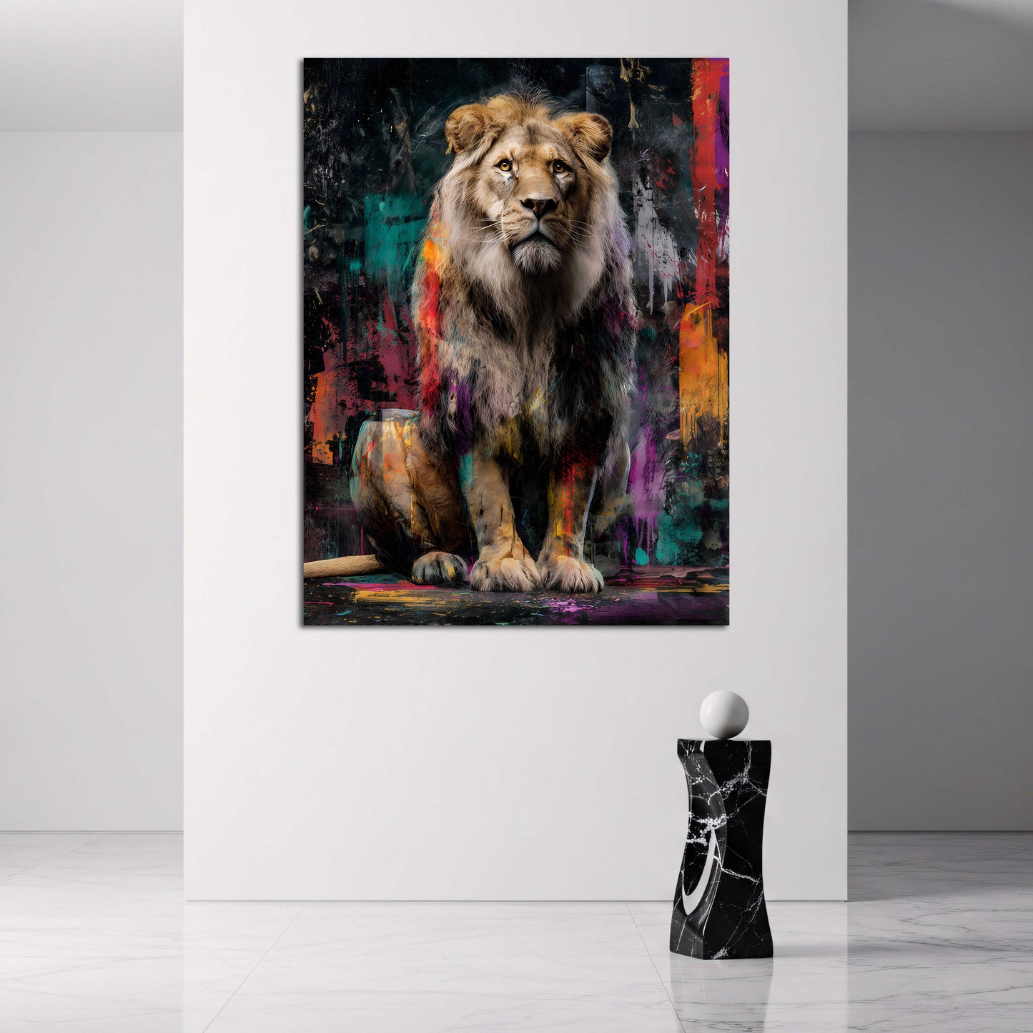 Majestätischer Löwe Farbintensiv Pop Art Ausdrucksstarkes Wandbild