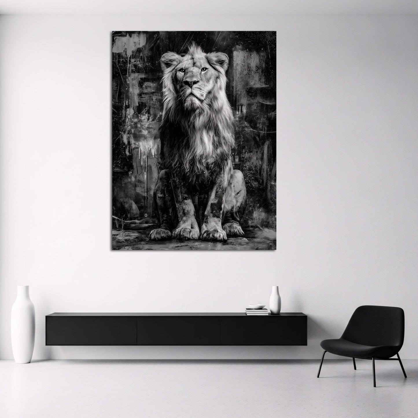 Majestätischer Löwe Monochrom Tiermotiv Wandbild