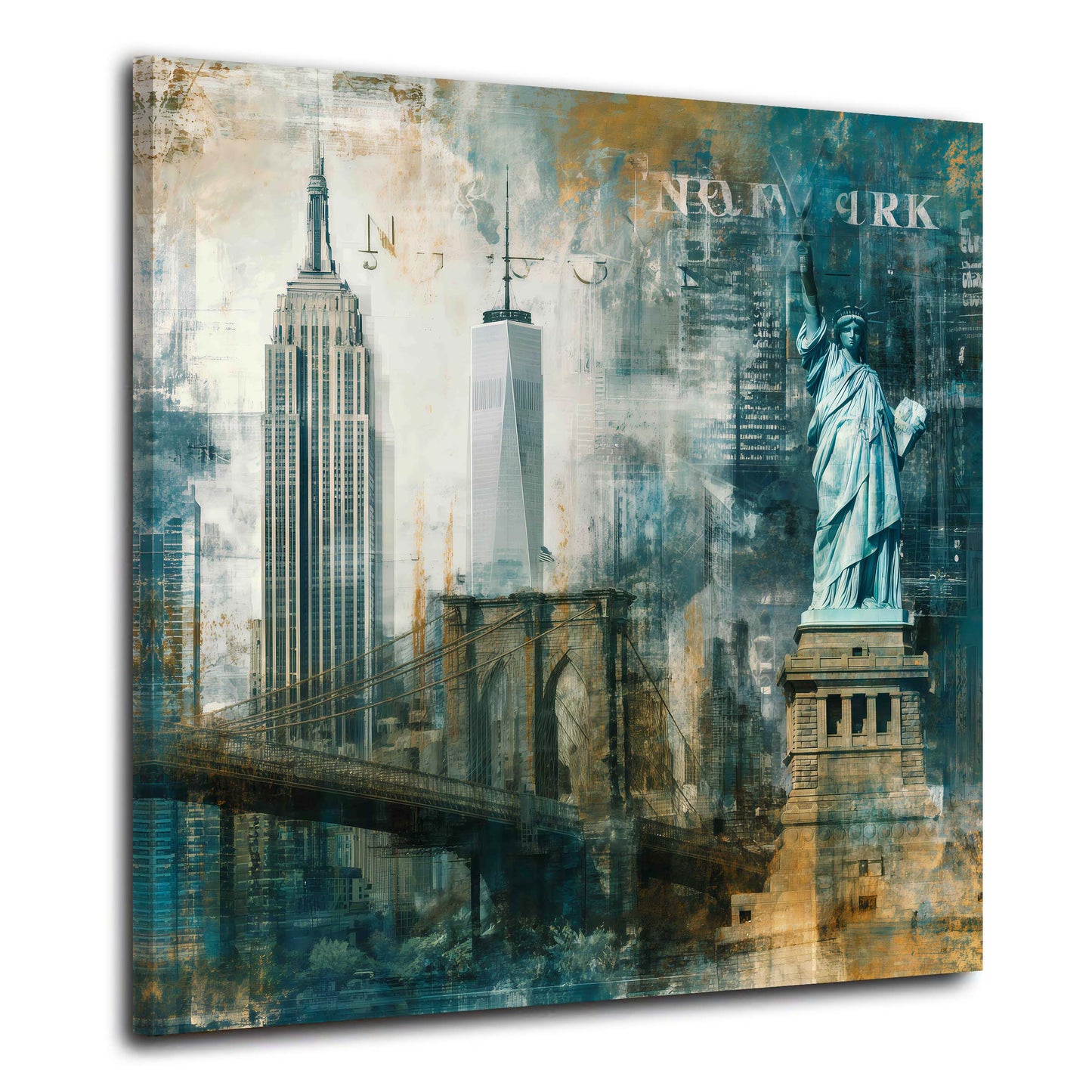 Manhattan Skyline mit Freiheitsstatue Retro-Kunst Wandbild