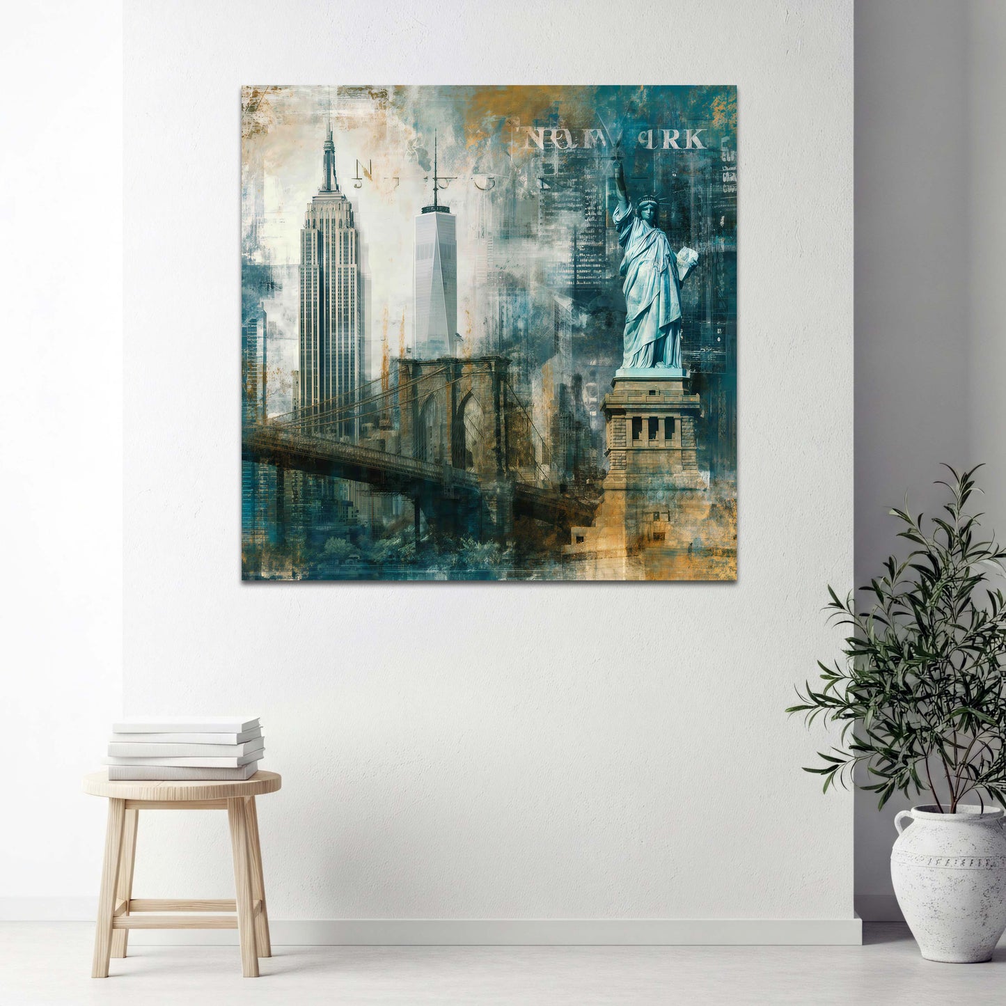Manhattan Skyline mit Freiheitsstatue Retro-Kunst Wandbild