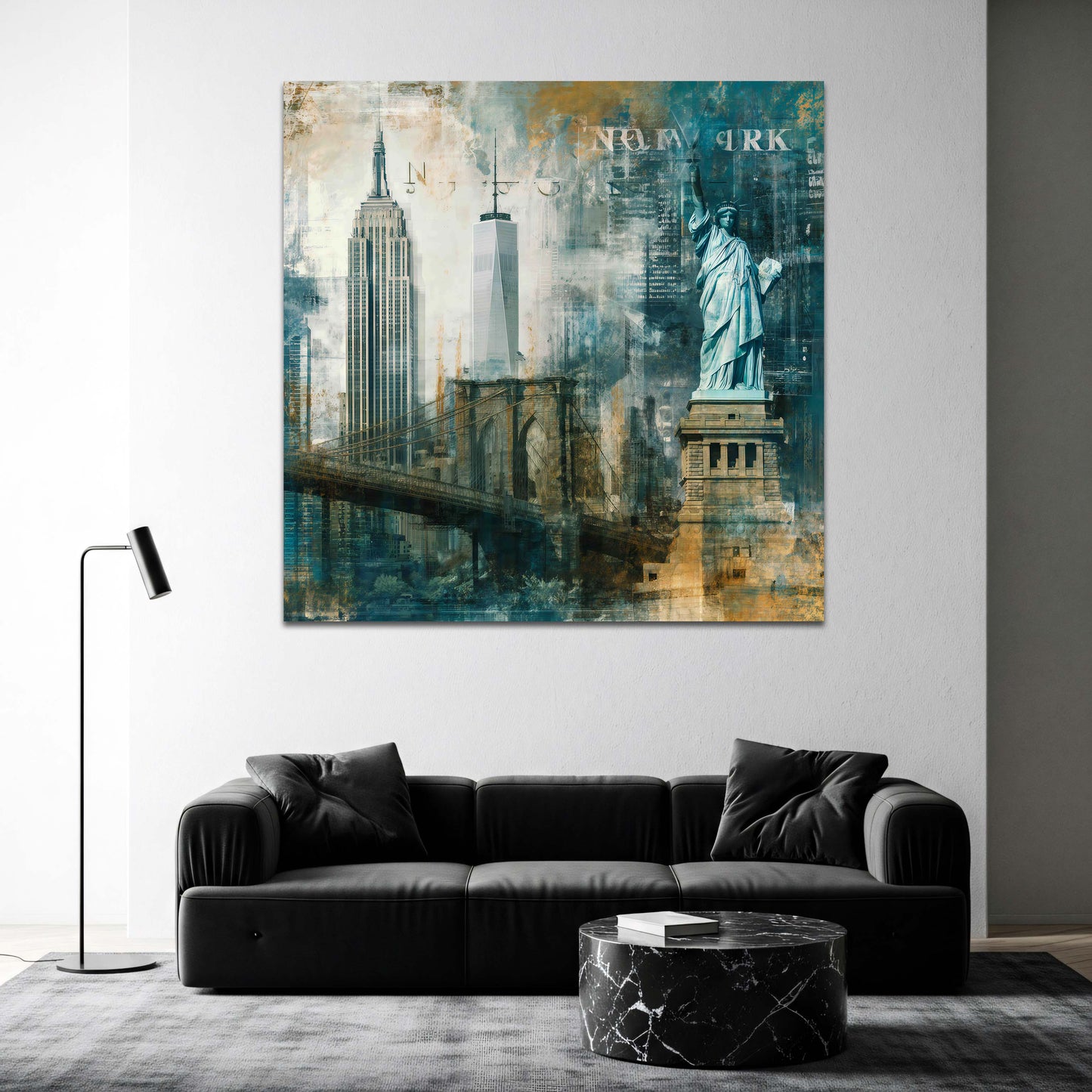 Manhattan Skyline mit Freiheitsstatue Retro-Kunst Wandbild