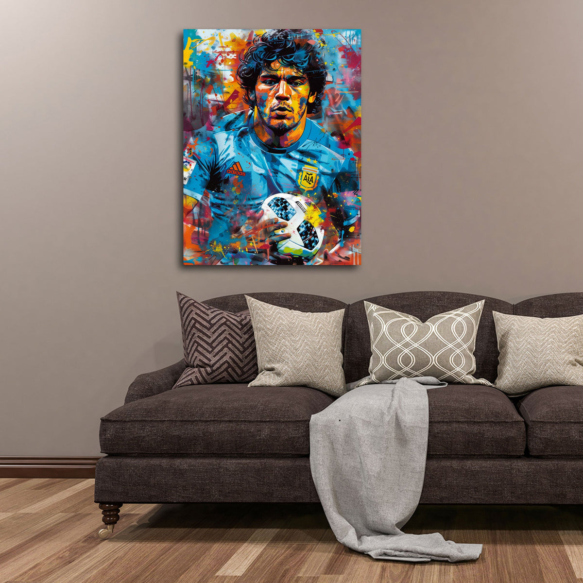Detailansicht Fußball Wandbild mit Trikot und Farbspritzern