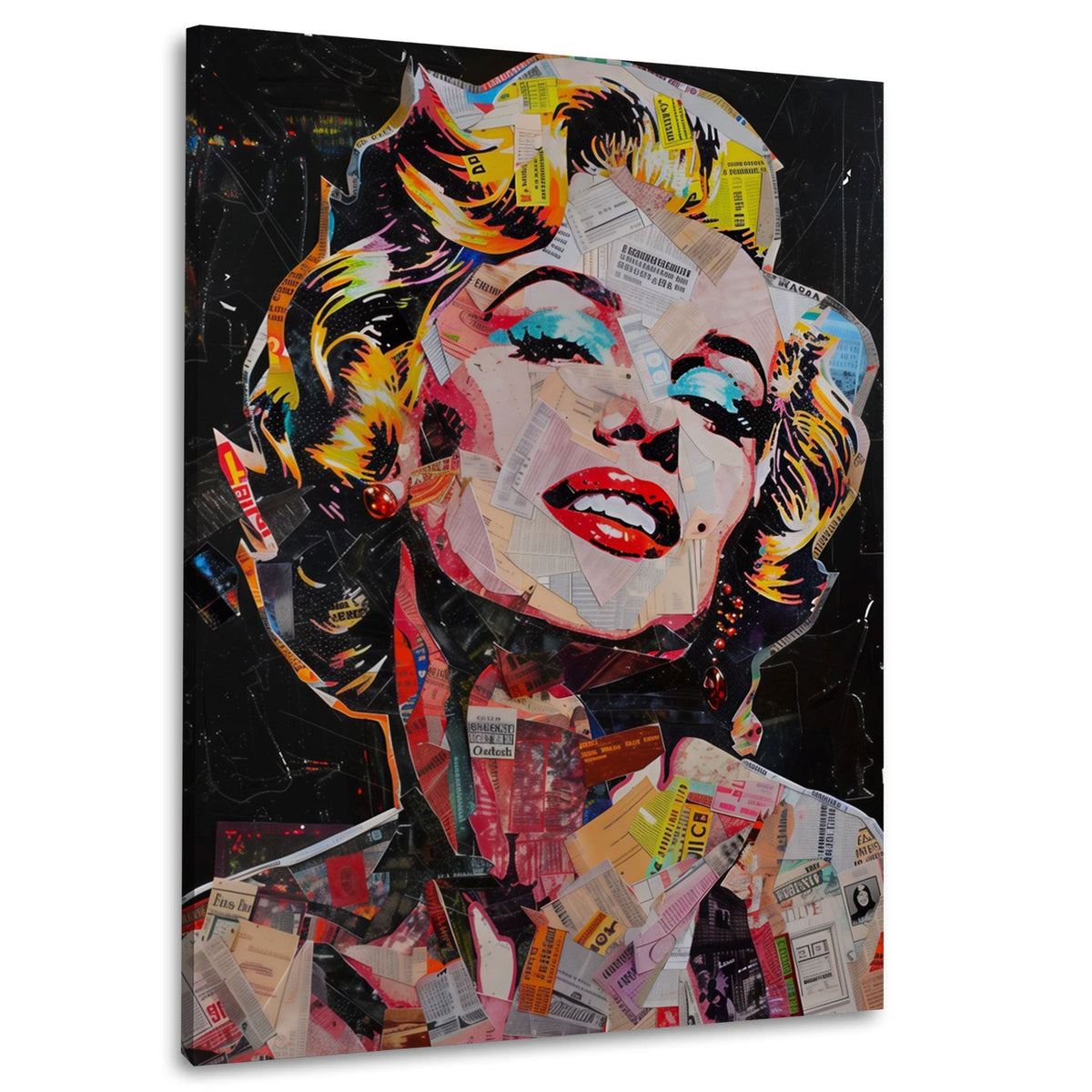 Marilyn als farbenfrohe Papiercollage im Pop-Art-Stil als Wandbild