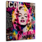 Wandbild Marilyn Porträt im Pop Art Stil mit Icon und Legend Schriftzug