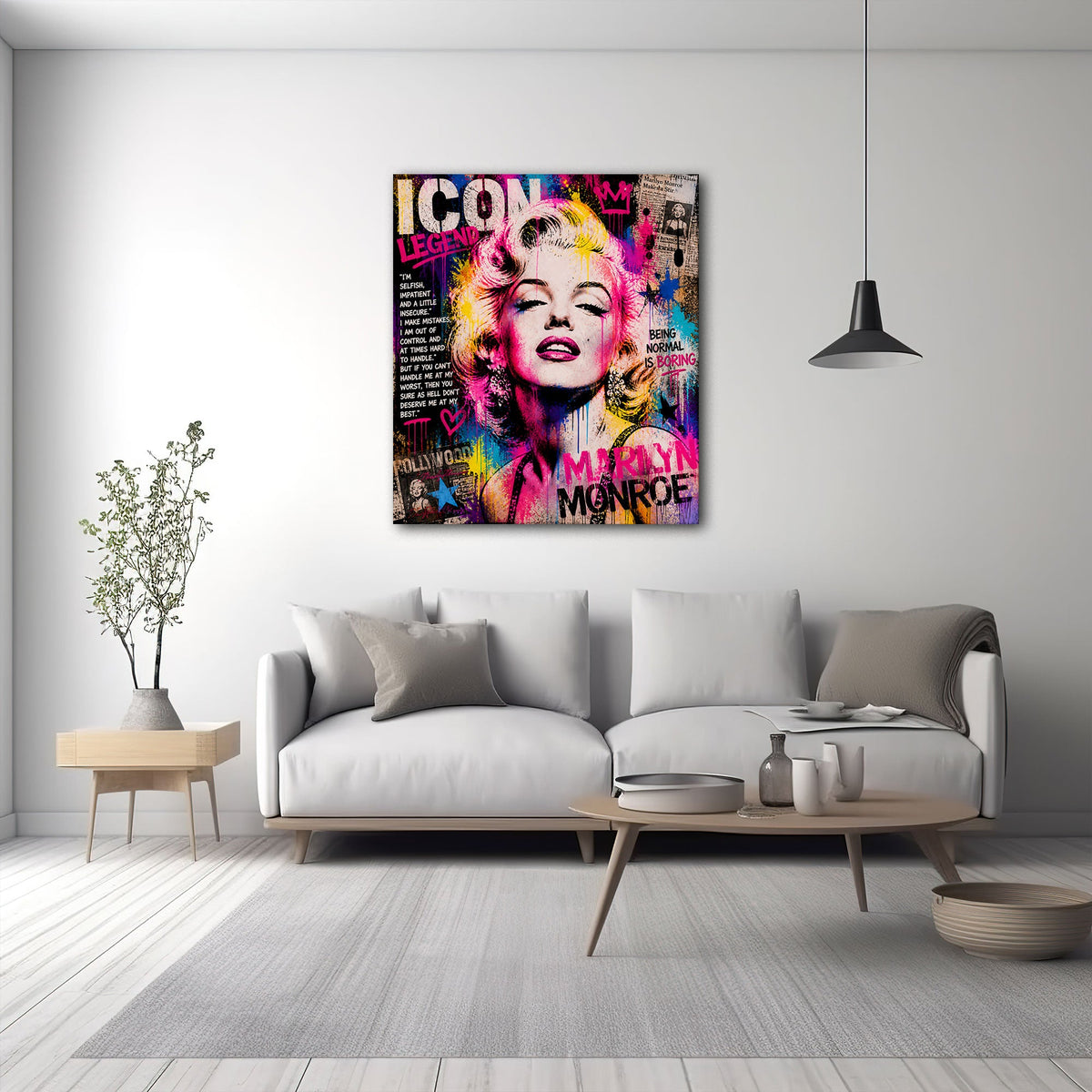 Detailansicht Pop Art Wandbild mit Collage und Farbläufern