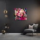 Quadratisches Pop Art Porträt Wandbild im modernen Wohnraum