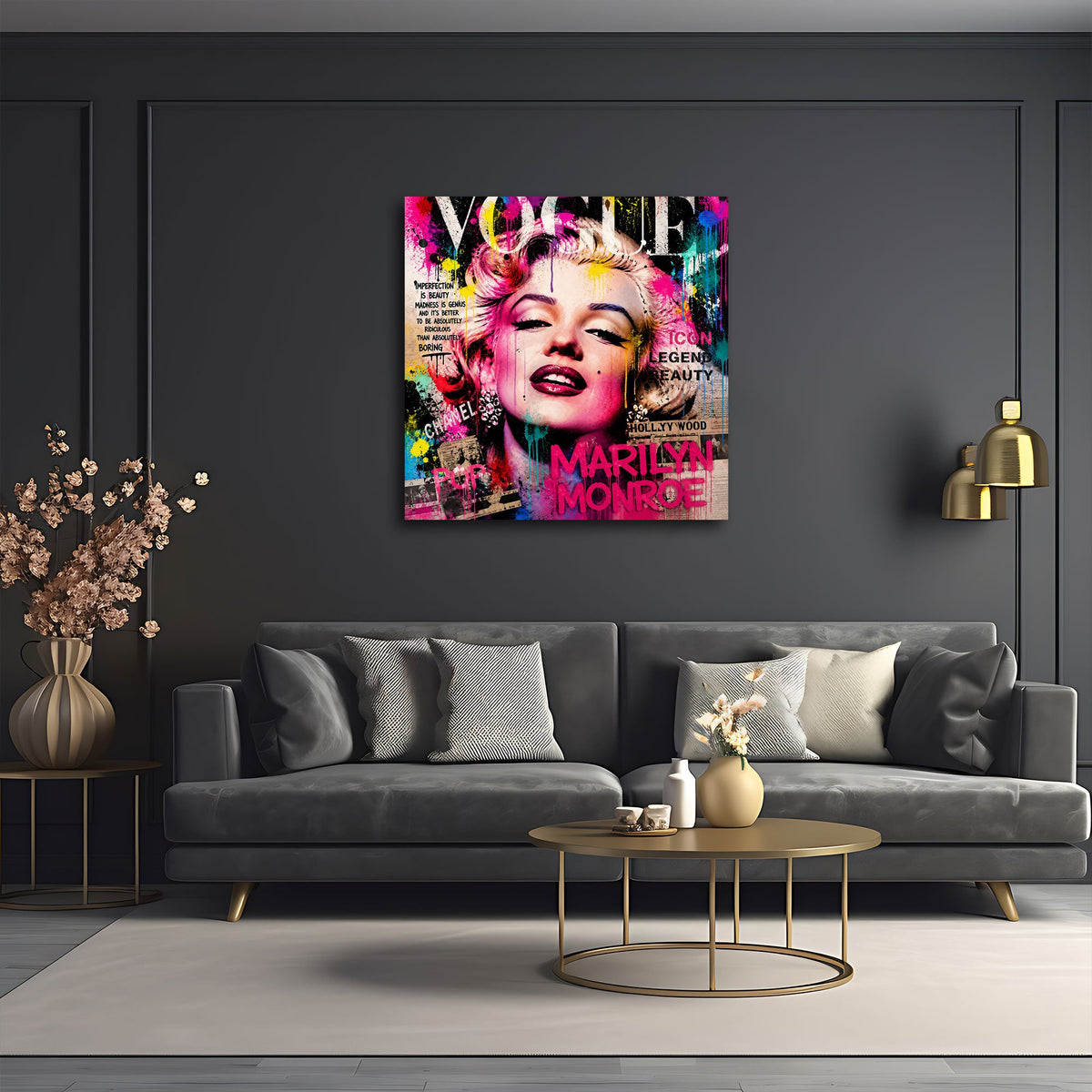 Detailansicht Pop Art Wandbild mit Farbtropfen in Pink und Gelb