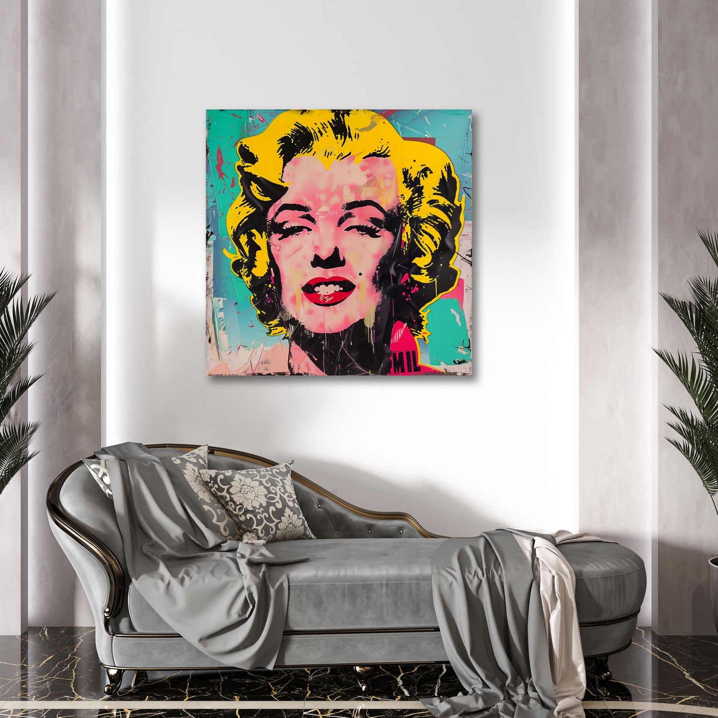 Marilyn Pop Art Porträt mit pinken Farben Wandbild