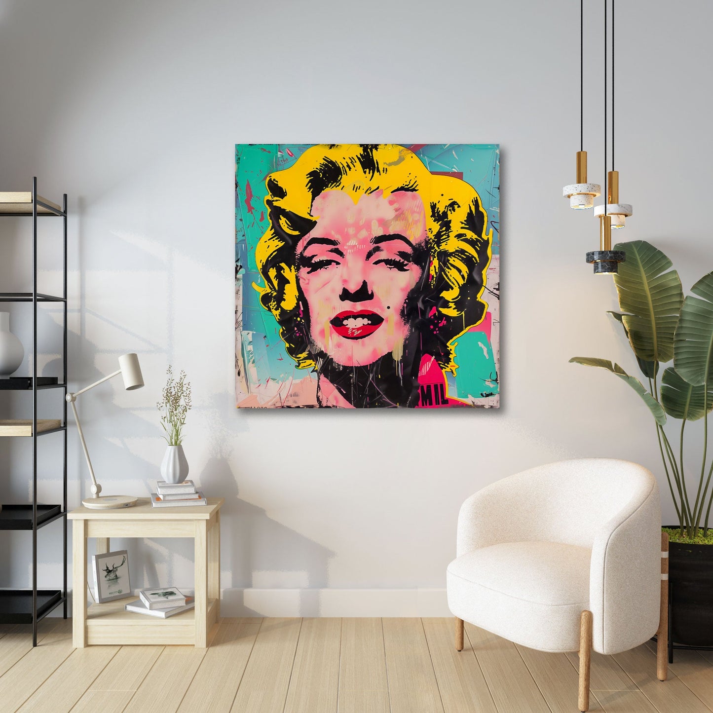 Marilyn Pop Art Porträt mit pinken Farben Wandbild