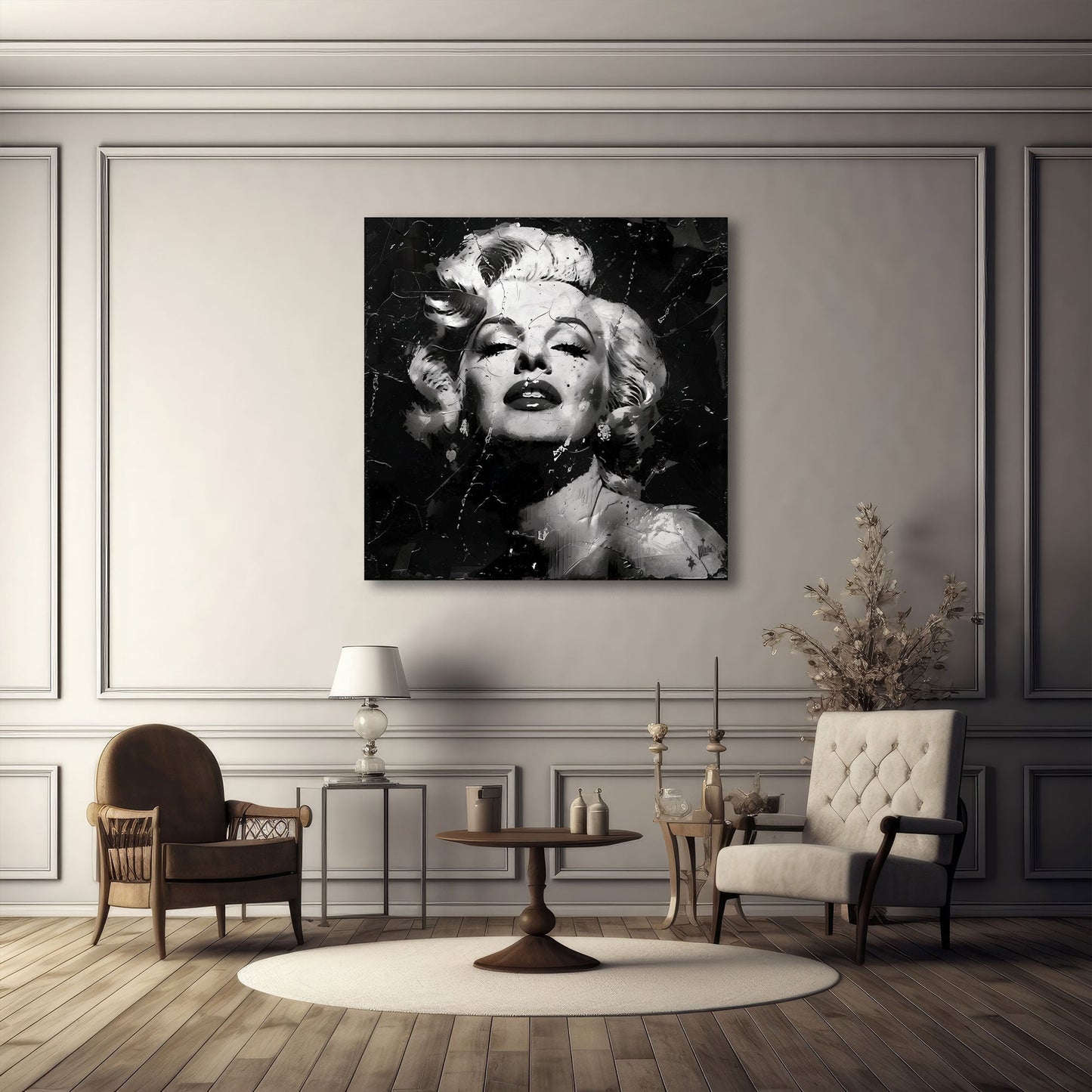 Marilyn Porträt in Schwarz-Weiß kontrastreiches Wandbild