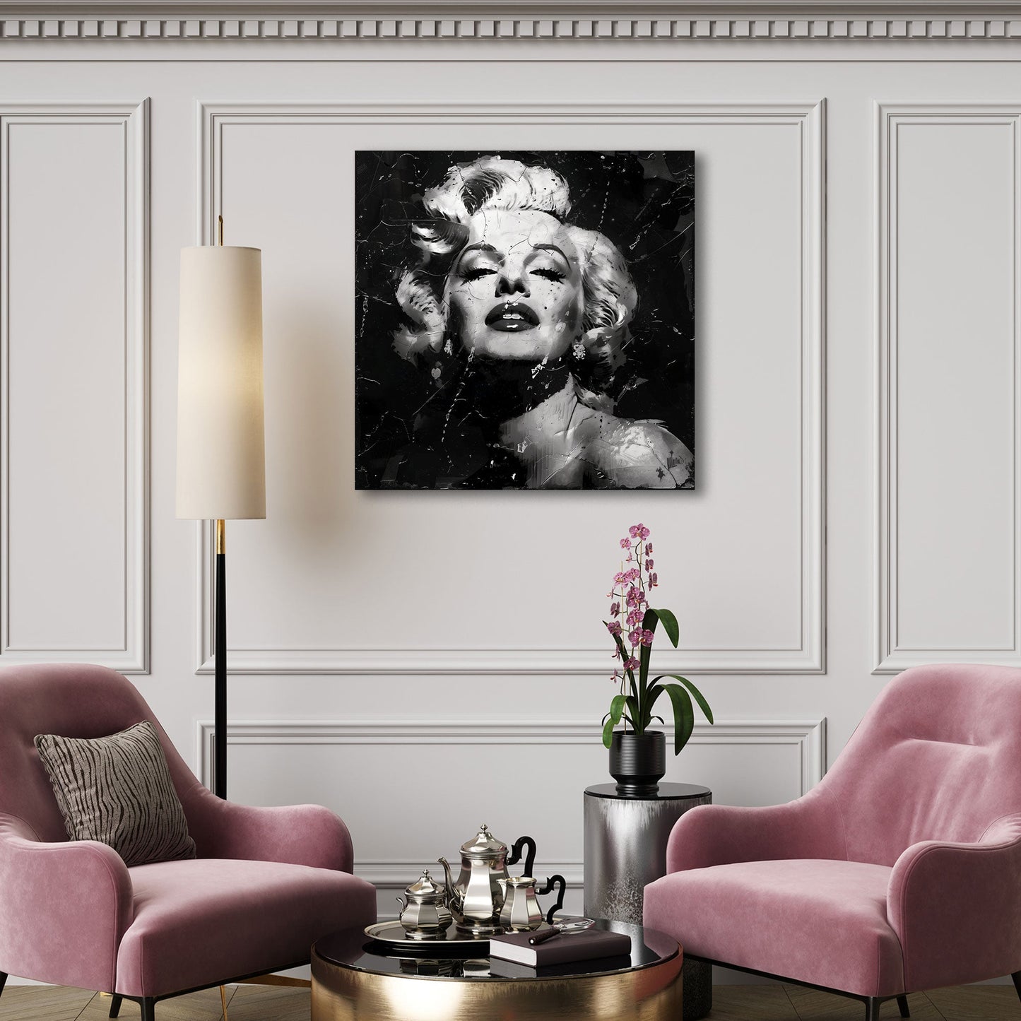 Marilyn Porträt in Schwarz-Weiß kontrastreiches Wandbild