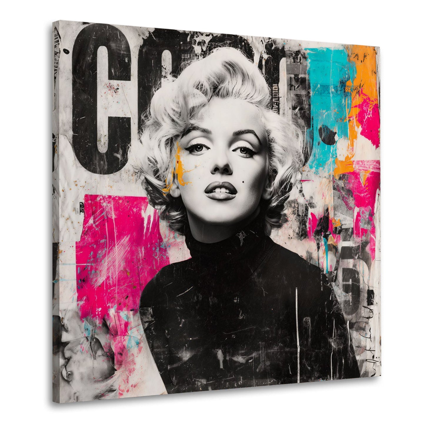 Marilyn schwarz weiß Pop Art Porträt mit Neon Wandbild