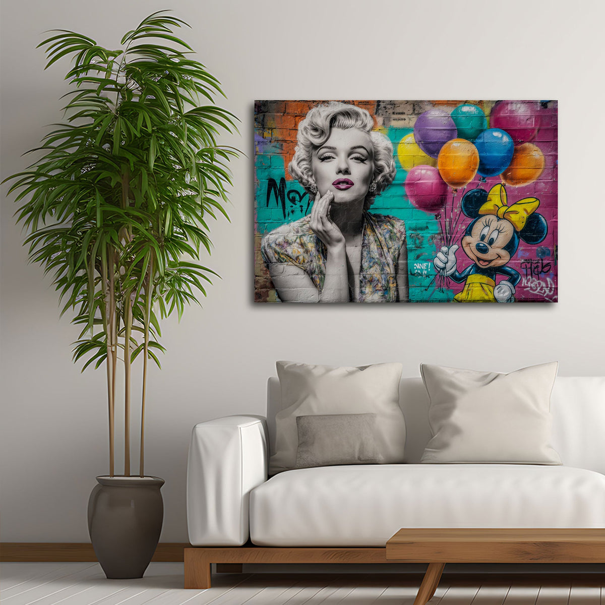 Detailansicht Graffiti Wandbild mit Luftballons auf Ziegelwand